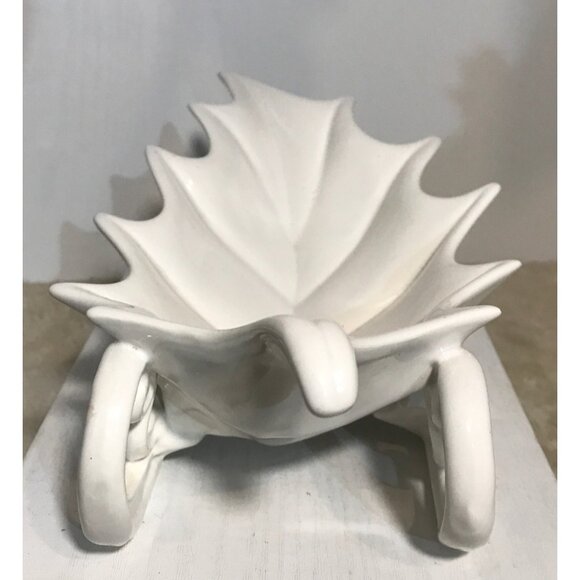 Ceramic Sleigh Holly Leaf Shape Dish Solid Glazed White 11" Long - Picture 3 of 11